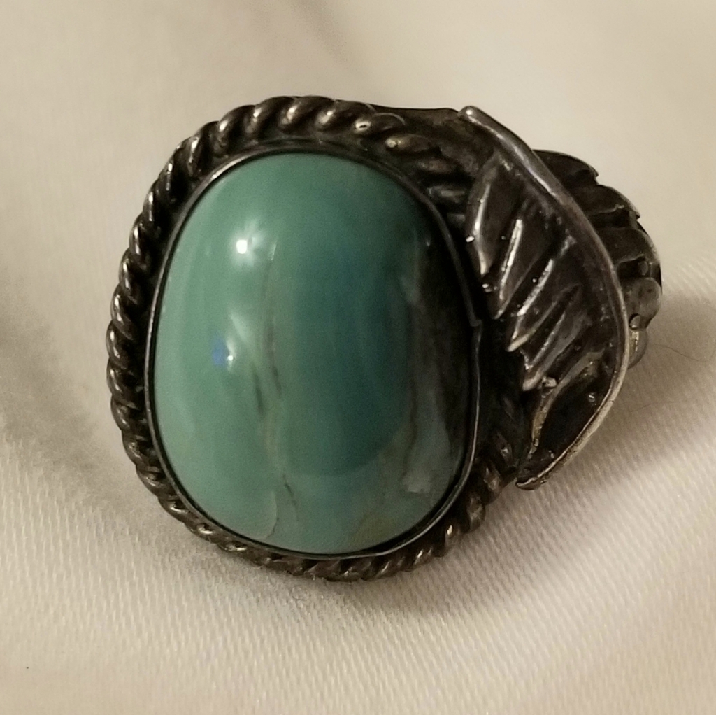 Southwest Silver Hand Crafted Morenci Turquoise Ring - Arizona - Size 6